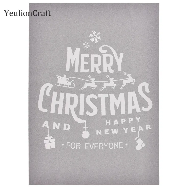 YeulionCraft Merry Christmas штампы самоклеющиеся трафареты для шелкографии сетчатые переноски DIY фестиваль Живопись Домашний Декор