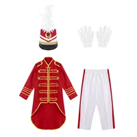 child kids costume outfit girls boys drum and trumpet team honor guard uniform performance suit tops with pants hat gloves set