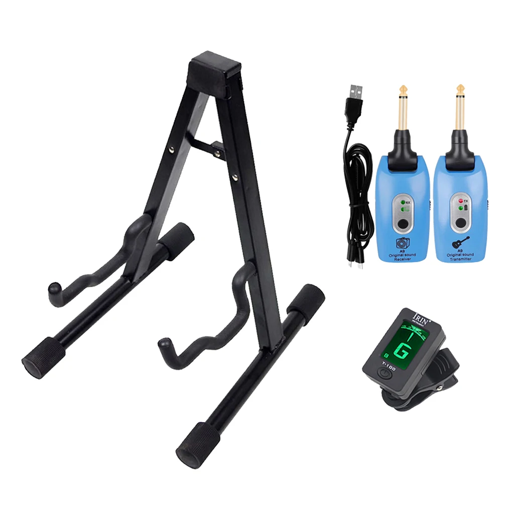 

Wireless Guitar Transmitter Receiver Amplifier 2.4GHZ Bass LCD Tuner Floor Stand