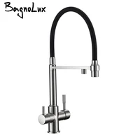 Bagnolux Brushed Nickel Brass Sink Black hose  Mount Pull Down Dual Sprayer  Nozzle  Mixer Water Taps Kitchen Faucet