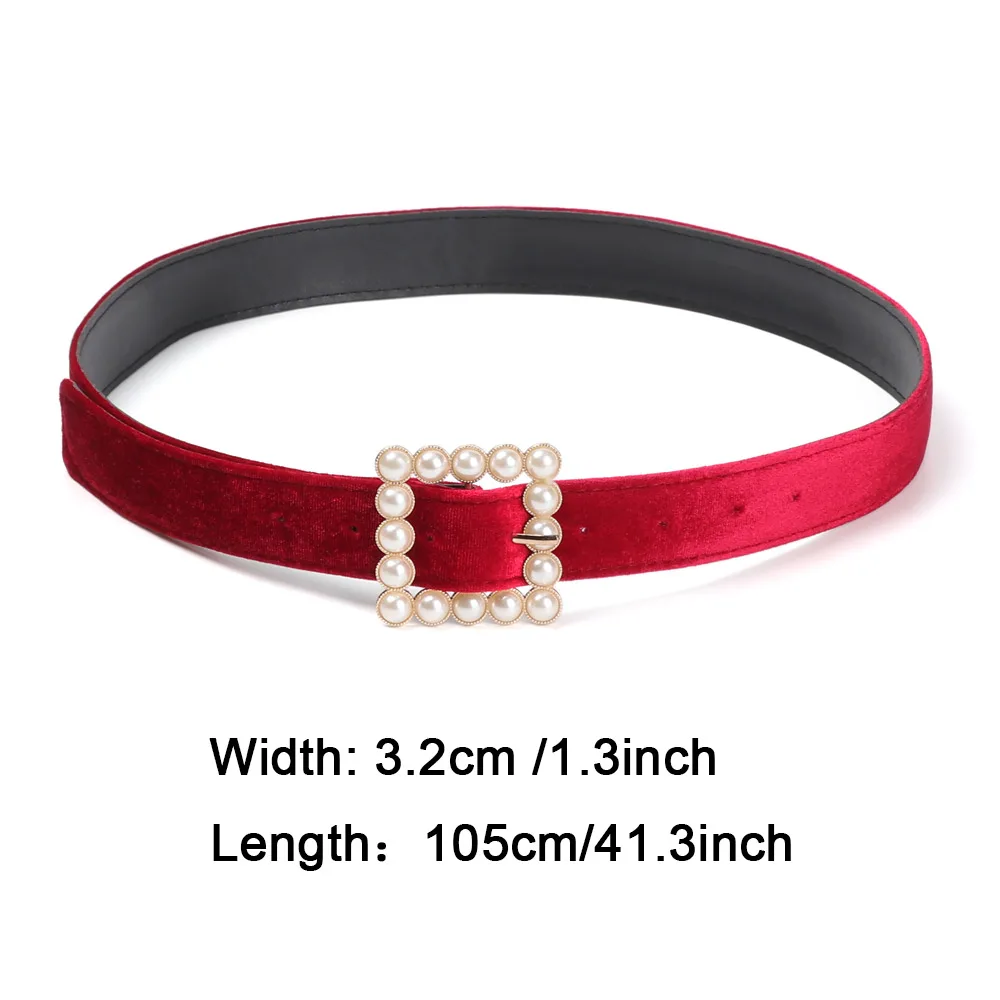 

Fashion Pearl Button Velvet Women Girls Belt Luxury Elegant Girls Waistband For Jeans Pants Party Dress Belt