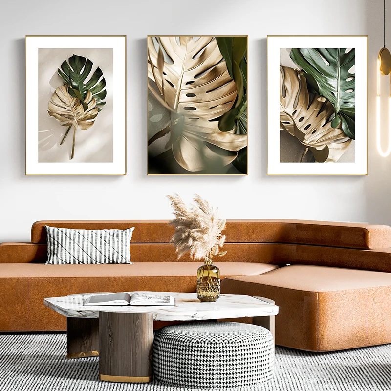 

Scandinavian Poster Golden Plant Leaf Canvas Abstract Painting for Living room Home DecorWall Art Print Decorative Pictures