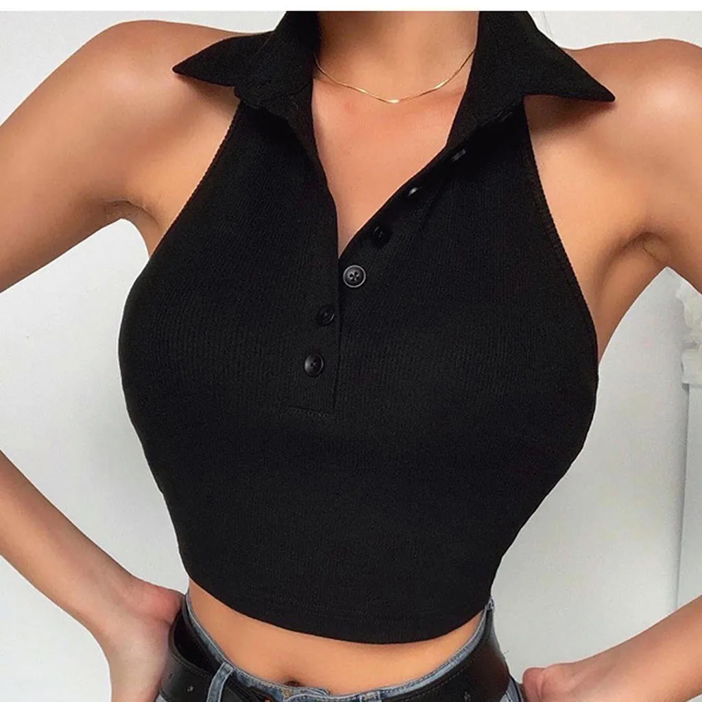 Женские майки топы 2020 модные с v образным вырезом на пуговицах без рукавов тонкие