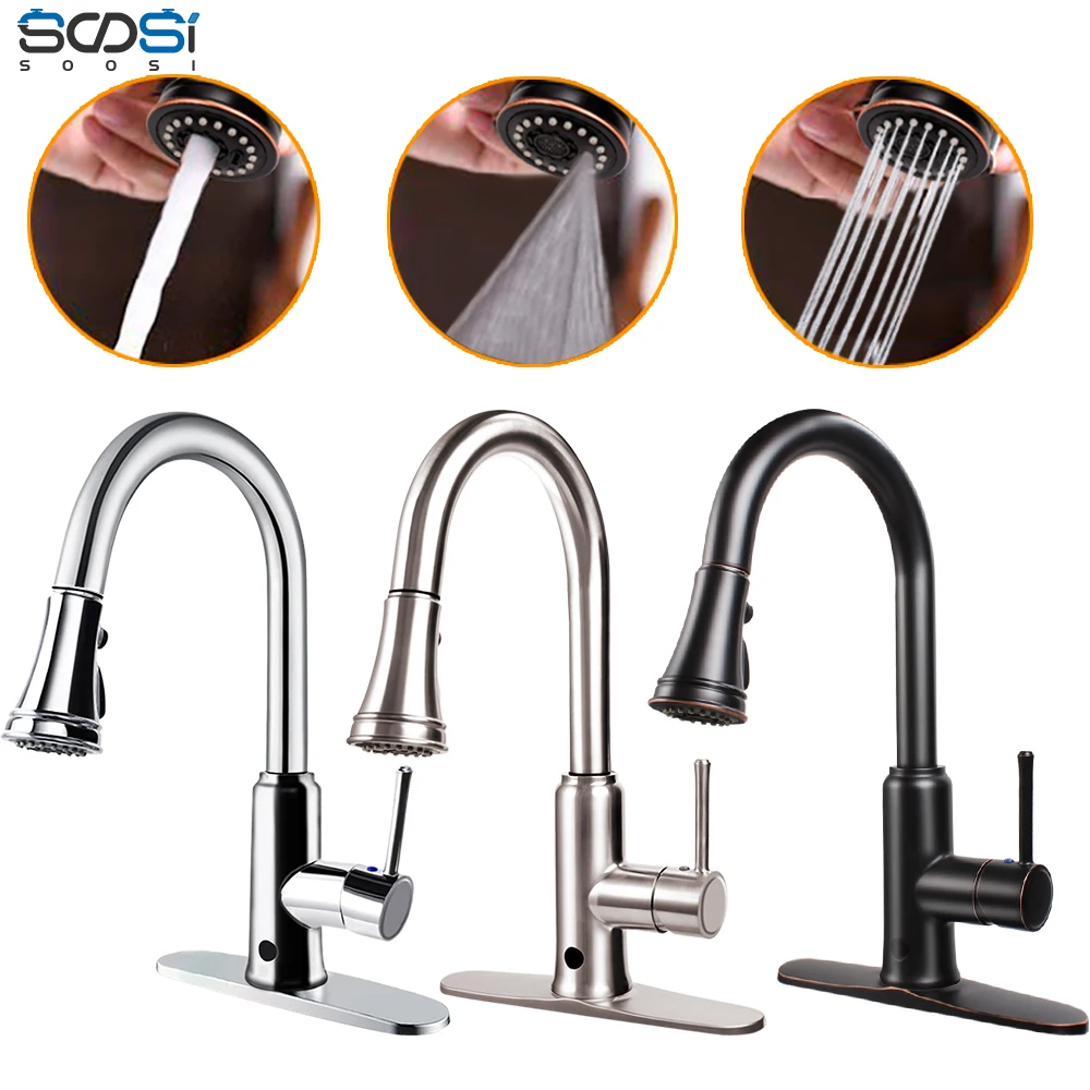

Three-mode Sensor Kitchen Faucet Pull Out Sprayer Single Handle Deck Mount Easy Installation Bathroom Faucets Hot Cold New