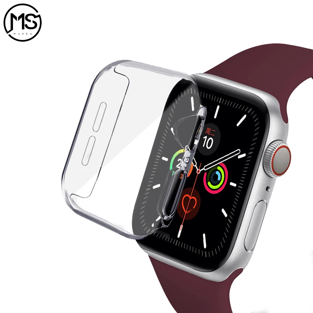 Transparent Case+Glass For Apple Watch Series Se 65432 38MM 42MM 40MM 44MM Smart IWatch Clear Full Screen Protector Cover Bumper