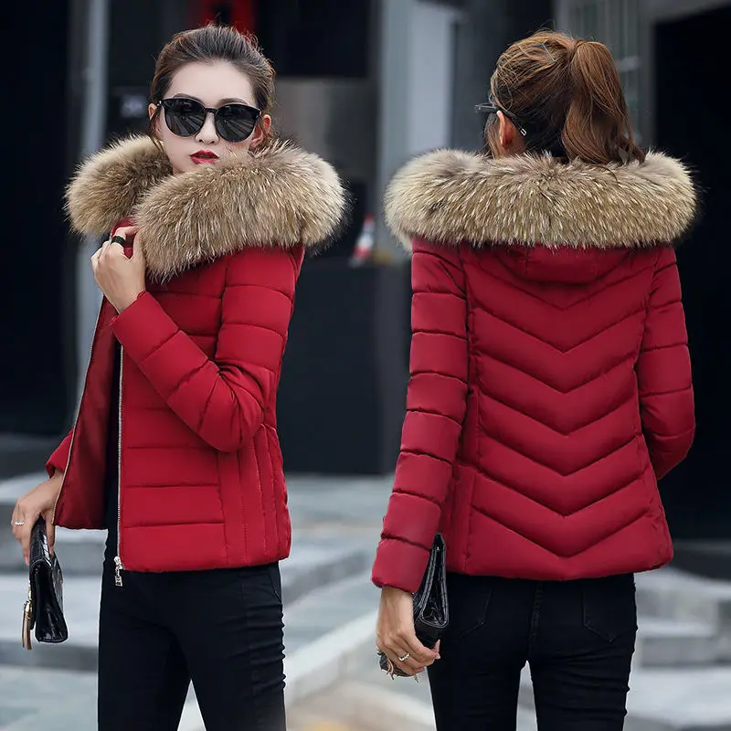 

2021 зимняя одежда, Женская модная укороченная куртка, кавайное пальто, Симпатичные женские парки, хлопковое пуховое пальто 4XL с меховым капюш...