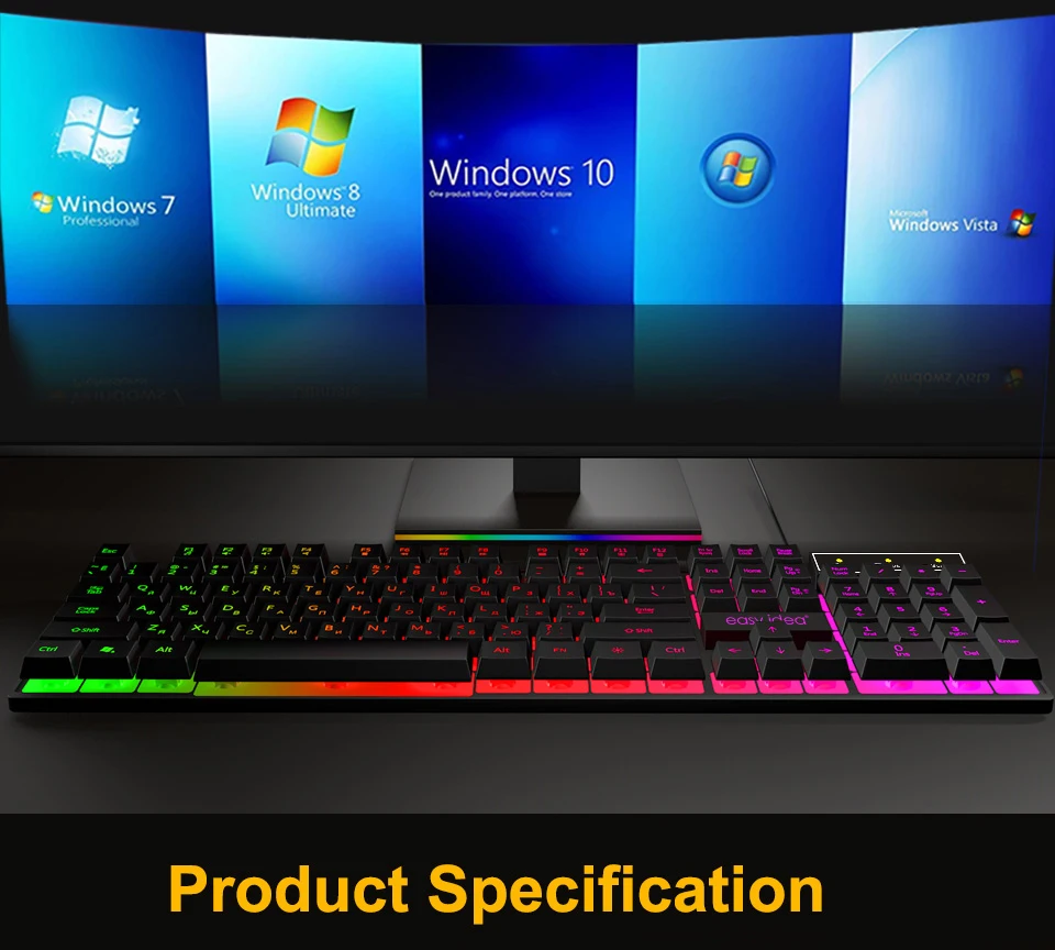 Проводная игровая клавиатура имитация механической клавиатуры 104 keycaps RGB клавиатура с подсветкой Клавиатура с русским шрифтом эргономичная компьютерная клавиатура
