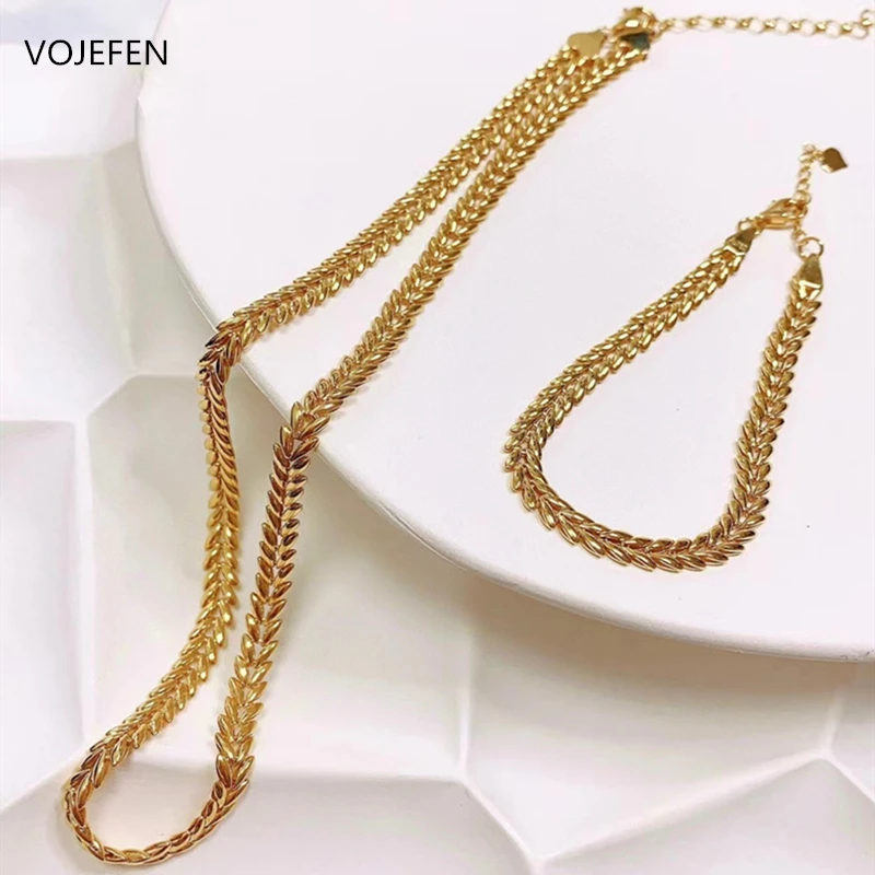 

VOJEFEN AU750 18K Pure Gold Chains Necklace Choker for Women Real Gold Fashion Luxury Neck Jewelry Fine Jewelry