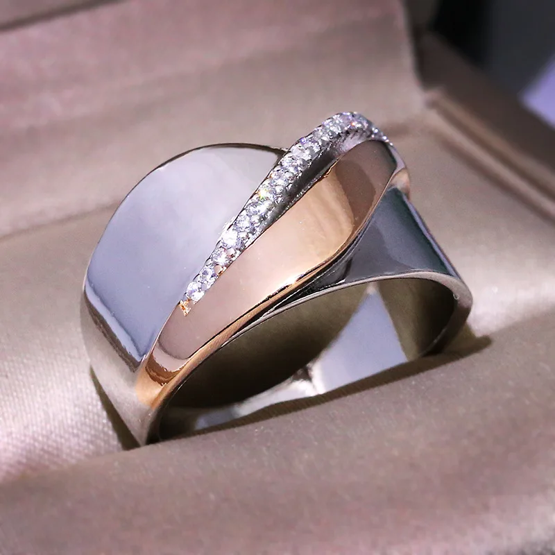 

Cross-Border Source ladder Zircon Ring Simple Micro-Inlaid Rose Gold Two-Tone Ring For Fashion Men And Women Wedding Party