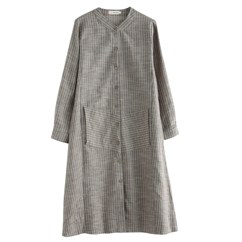 

oversized long striped women shirts 2020 autumn vintage long-sleeved pocket knee-length lady outwear coat tops