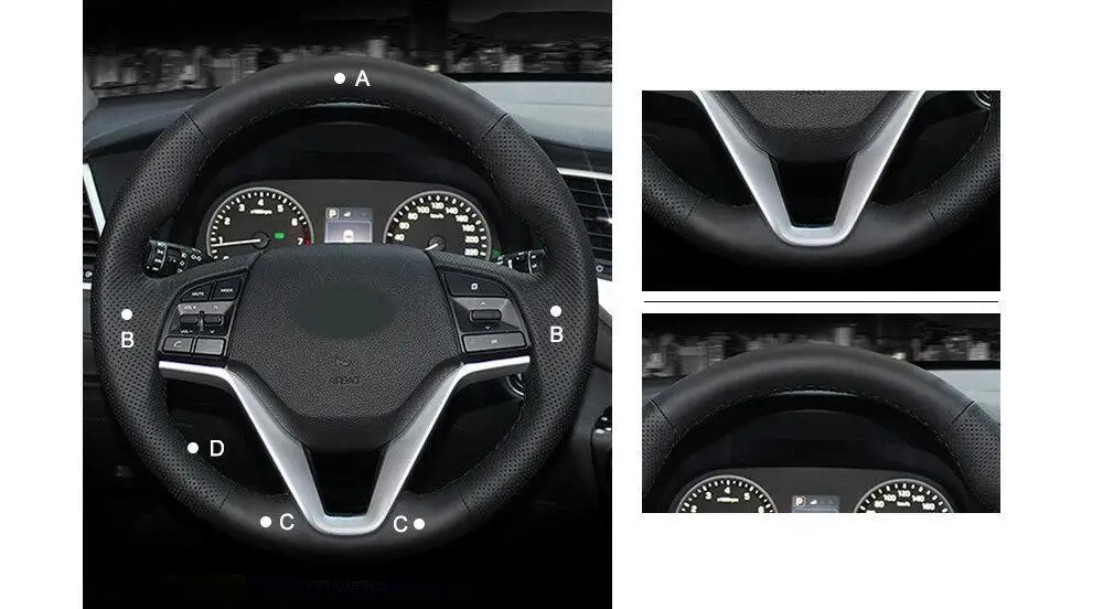 Для Hyundai Tucson 2015 2019 чехол рулевого колеса автомобиля черная кожаная ручная работа
