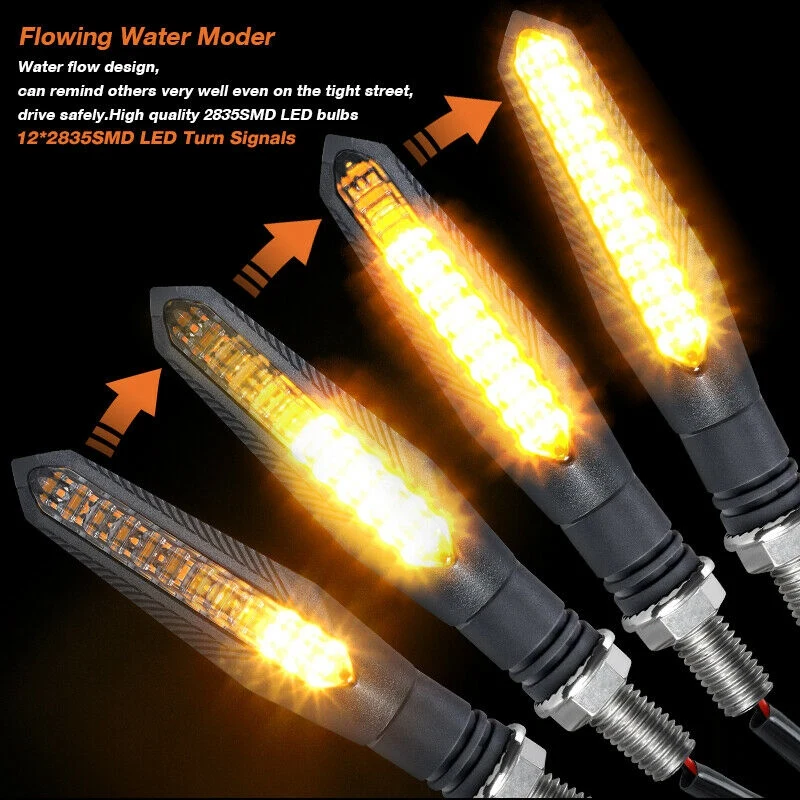 4Pcs Motorcycle LED Turn Signal light Sequential Water Flowing Blinker Motorbike Indicator Flasher Lamp For Honda Kawasaki