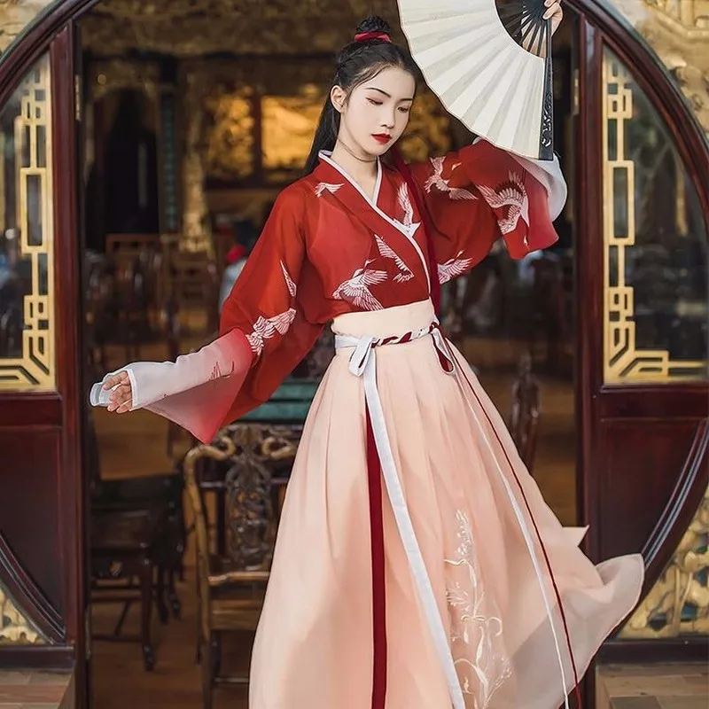 Винтажные комплекты летней одежды hanfu женское платье градиентное Макси-платье