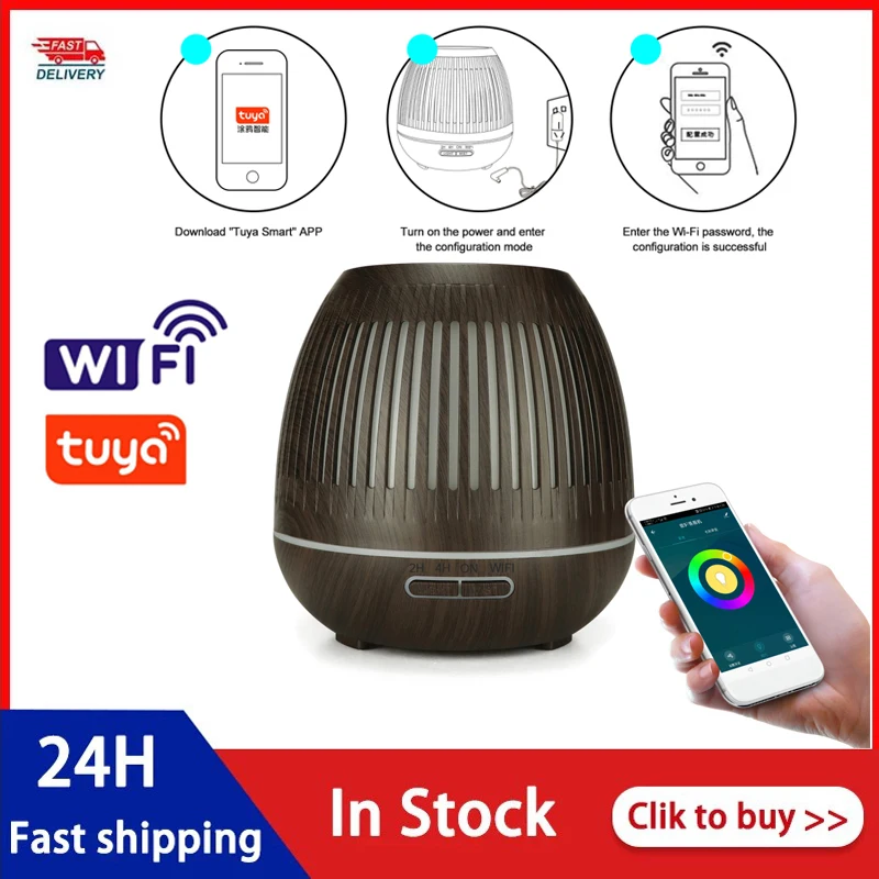 

Tuya WiFi Smart Phone Control Ultrasonic Air Diffuser Aromatherapy Humidifier Air Diffuser Night Light Deodorant