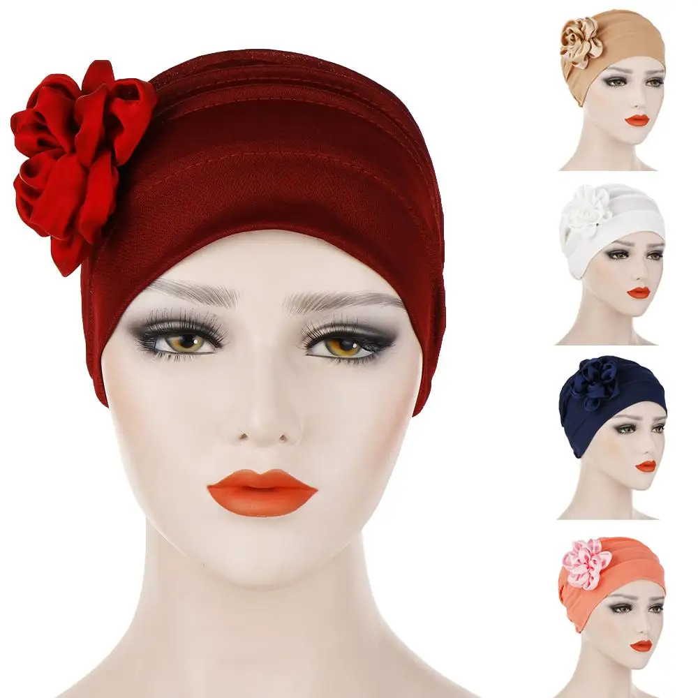 India Hat Women Muslim Flower Turban Beanie Bonnet Headscarf Chemo Cap Wrap Headwrap Pleated Skullies Hair Loss Islamic New | Аксессуары