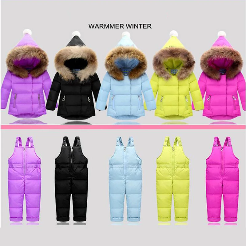 Детский зимний комбинезон на утином пуху с меховым капюшоном|winter children clothing|children