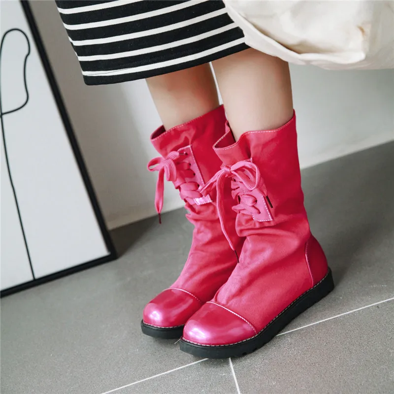 Женские Плиссированные сапоги YMECHIC уличные ботинки до середины икры на плоской