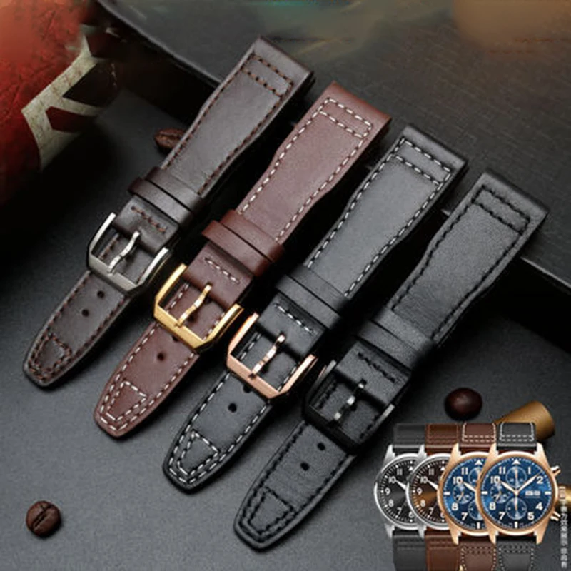 

Leather watch with no pattern for men, suitable for I-W-C Mark 18 pilot engineer Dafei IW377709 20 21mm watch strap