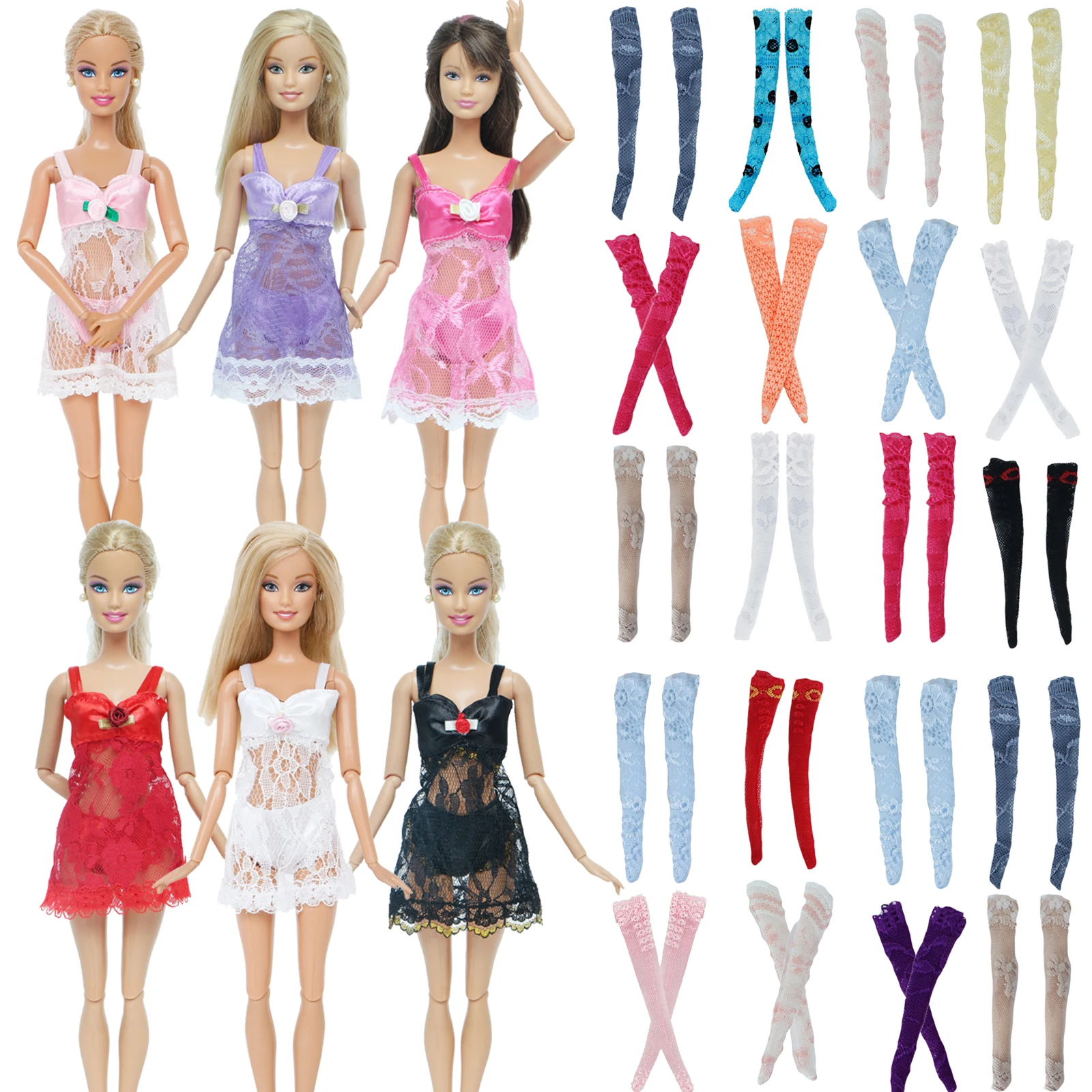 4 шт./компл. кукольный наряд случайные 3 чулки смешанный стиль + 1 Пижама кружевная