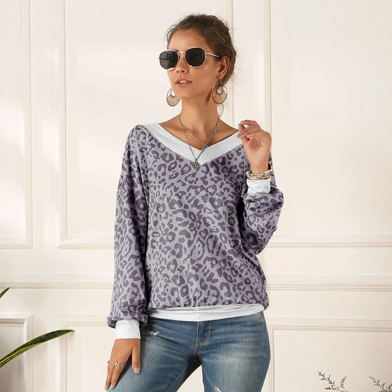 LISCN женский новый принт с длинными рукавами v образным вырезом Леопардовый