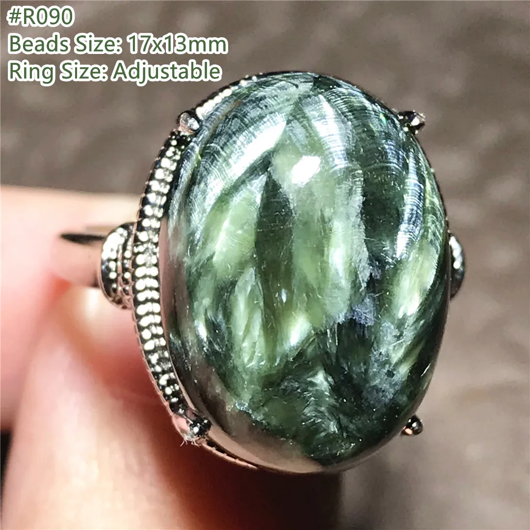 Natural Green Seraphinite Ring Jewelry For Woman Lady Man Gift Silver Healing Wealth Crystal Beads Stone Adjustable AAAAA | Украшения и