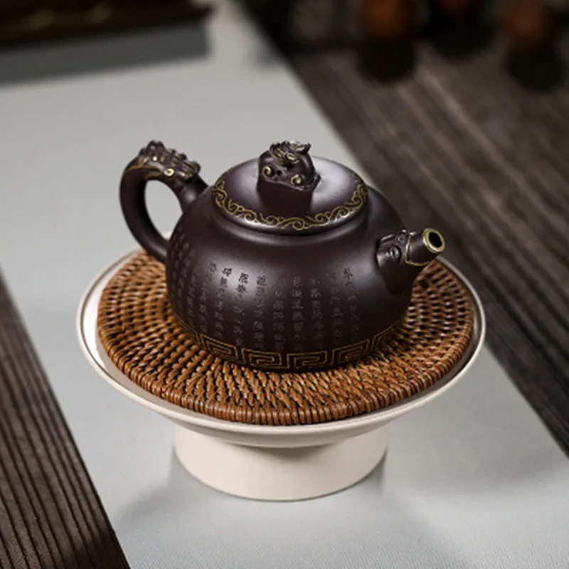 310 cc Authentic Yixing Raw Ore Old Purple Clay Teapot Hand-painted Gold Zisha Tea pot | Дом и сад