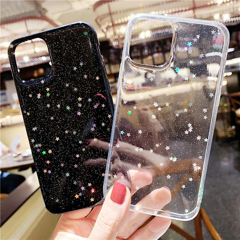 Блестящий блестящий чехол для iPhone 11 Pro Max XR X XS 7 8 Plus SE 2 2020 прозрачный телефона