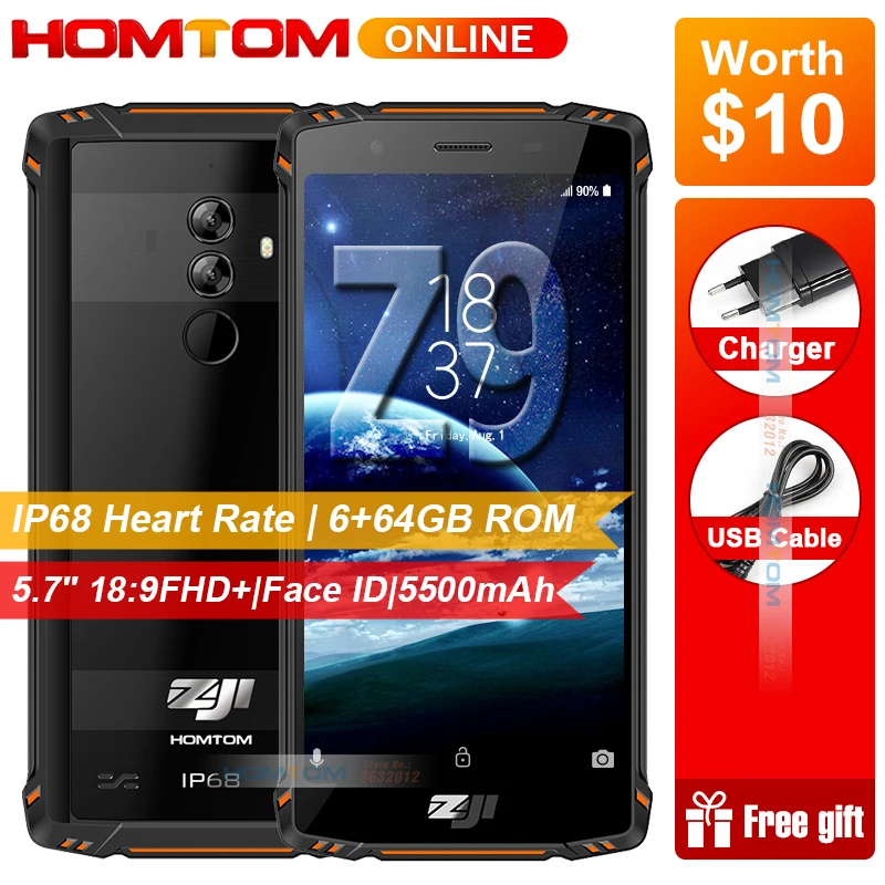 HOMTOM ZJI Z9 IP68 Helio P23 Android 8 1 смартфон 5 7 дюймов 6 ГБ 64 Гб 1440X720P 5500 мАч для распознавания