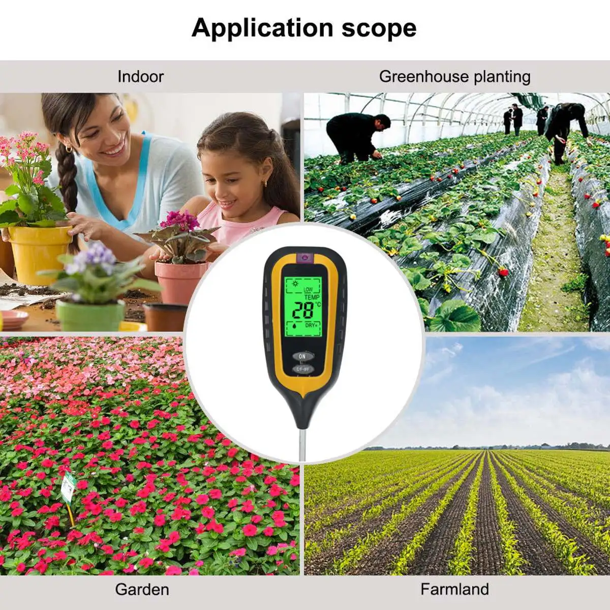 

Soil Water Moisture Light Test Meter for Garden Plant Seeding PH Moisture Meter Temperature Sunlight Intensity Measurement Analy