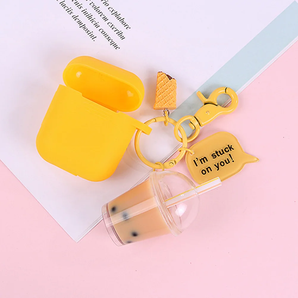 

Simulative Pearl Tea Keychains Key Rings Car Pendant Ornaments Exquisite Key Holder (Q114-01 Headphone Case)