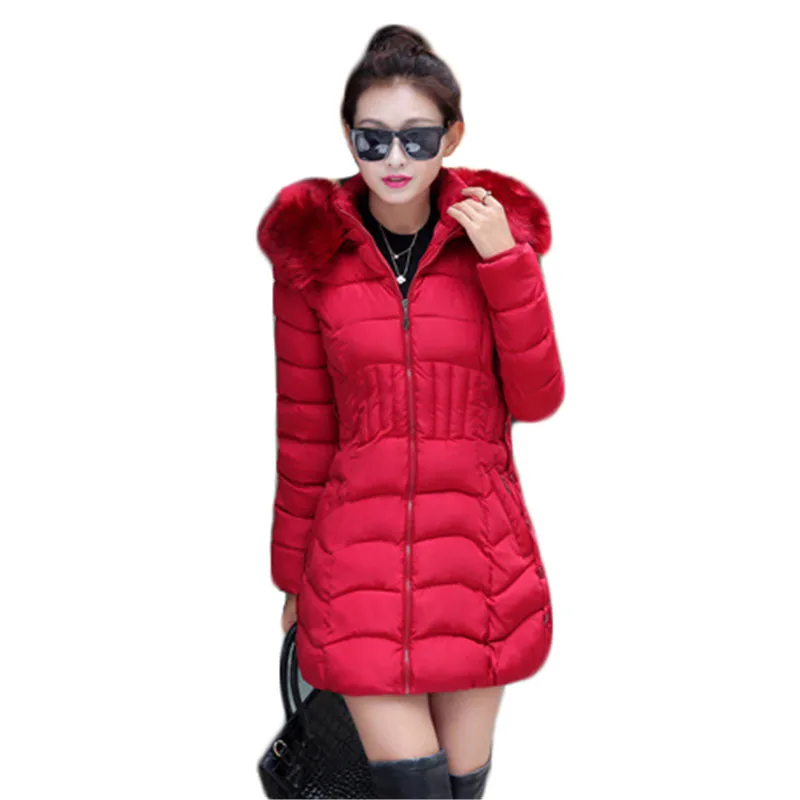 Женское зимнее пальто с капюшоном Красное или зеленое искусственное меховое