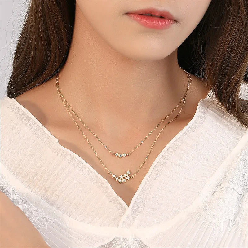 Женское Двухслойное ожерелье из стерлингового серебра 925 пробы с цирконием 18 К и