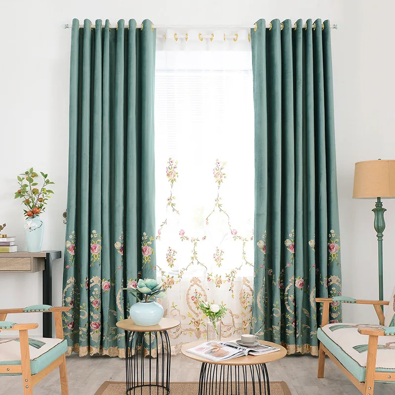 

European Embroidery High-gloss Curtains for Living Dining Room Bedroom.