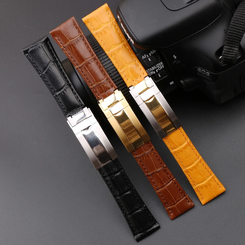 Цена Кожаный ремешок для мужчин, кожаный ремешок для часов Rolex Daytona Submariner, черный, зеленый, водный призрак, аксессуары для часов, женские ремешки д...