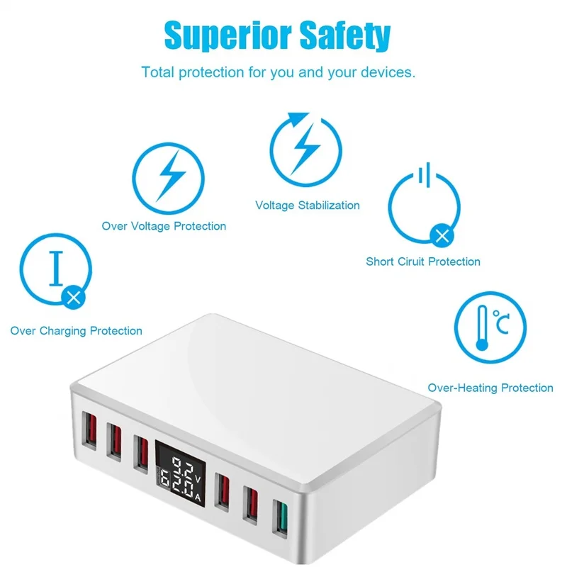 Зарядное устройство Tongdaytech с 6 USB портами и ЖК дисплеем|Зарядные устройства для