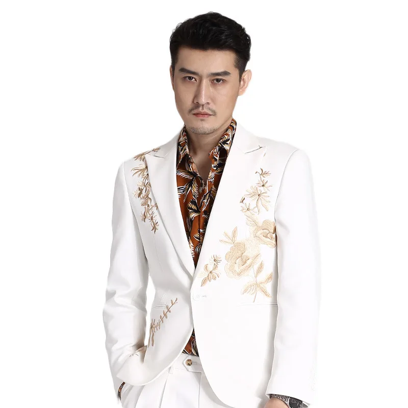 

Heavy industry embroidered lotus suit two piece suit for men 2020