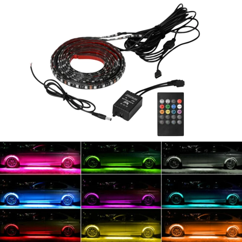 4 шт. RGB Светодиодная лента под автомобильную трубу подсвечивающая система