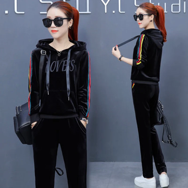 Новинка весна-осень 2020 модные корейские брюки с капюшоном и золотым бархатным