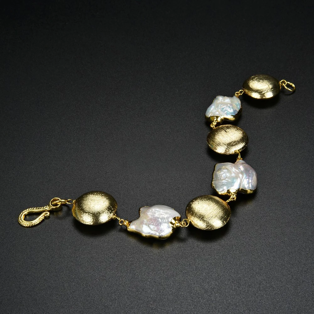 

8'' Freshwater Keshi Pearl Golden Plated Bracelet
