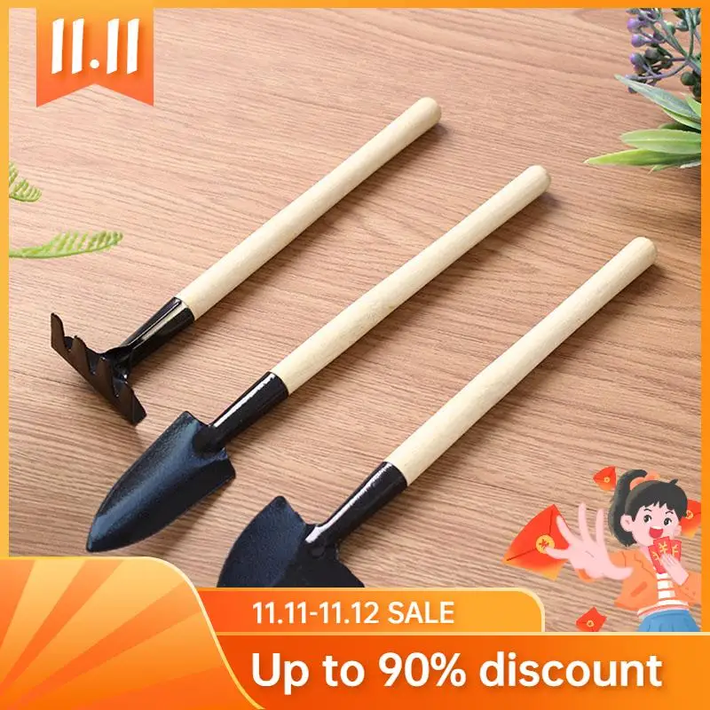 

Long Handle Gardening Tools 3PCS/Set Wood Handle Metal Head Shovel Rake Spade