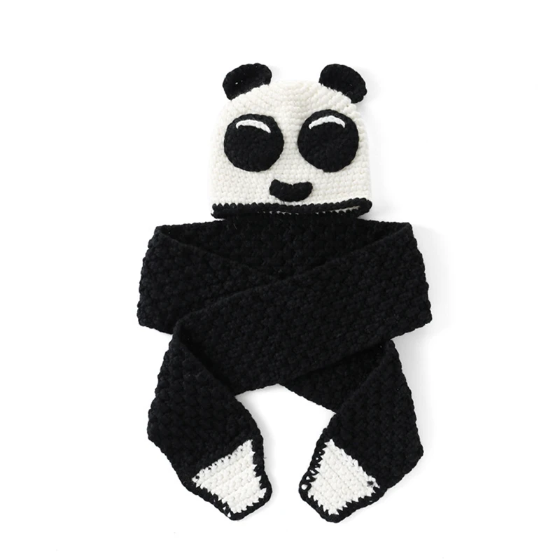 Panda Удобная вязаная шаль для девочек, свитер с капюшоном, накидка, шаль, милый дизайн панды, детская осенне-зимняя теплая шапка, шарфы, вязаный шарф - Цвет: Panda