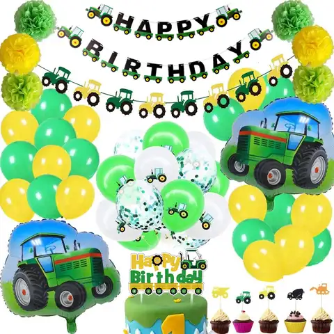 Зеленая ферма трактор украшение для темативечерние транспортное средство на экскаватор баннер на день рождения гирлянда Топпер для капкей...