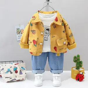 2021 Spring Baby Boys Clothing Formal Infant Full Cartoon Letter Jacket Shirt Jeans 2Pcs/Sets Kids Cotton Children Leisure Suits