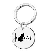 lovers cardiogram keychain round stainless steel keychain couple keychain pendant