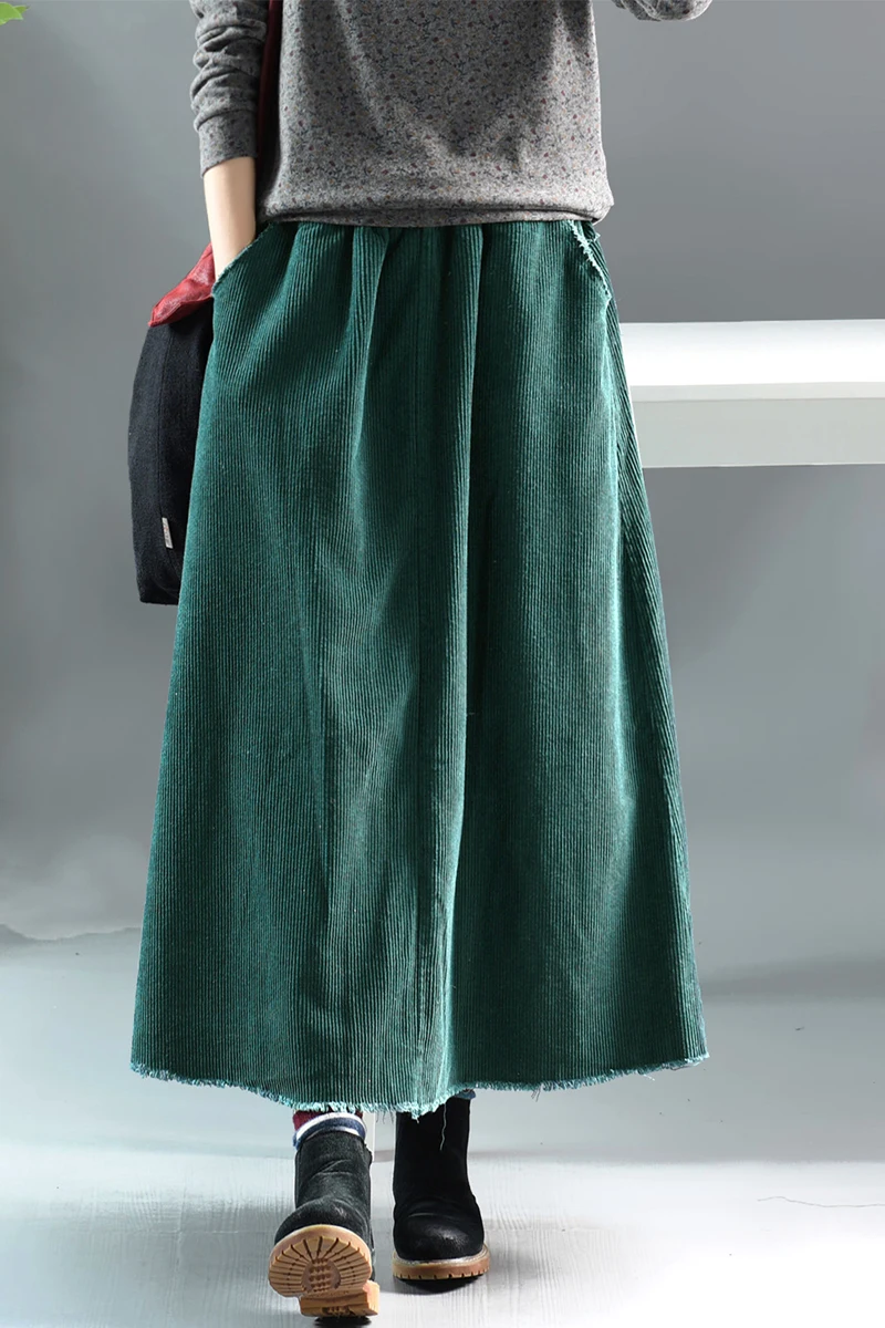Autumn Winter Skirt Retro Women Loose Casual 2019 New Elastic Waist pocket Solid color Mori girl Vintage Female | Женская одежда