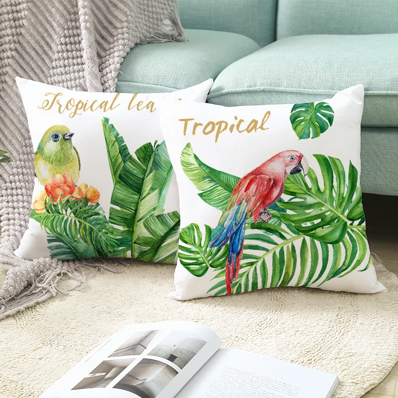 Летние тропические растения Наволочка на подушку 45X45 с красивыми цветами