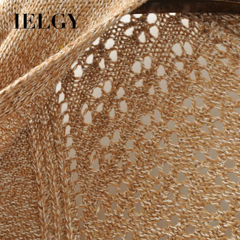 

IELGY Plus size mid-length women's cardigan V-neck sweater back hollow coat