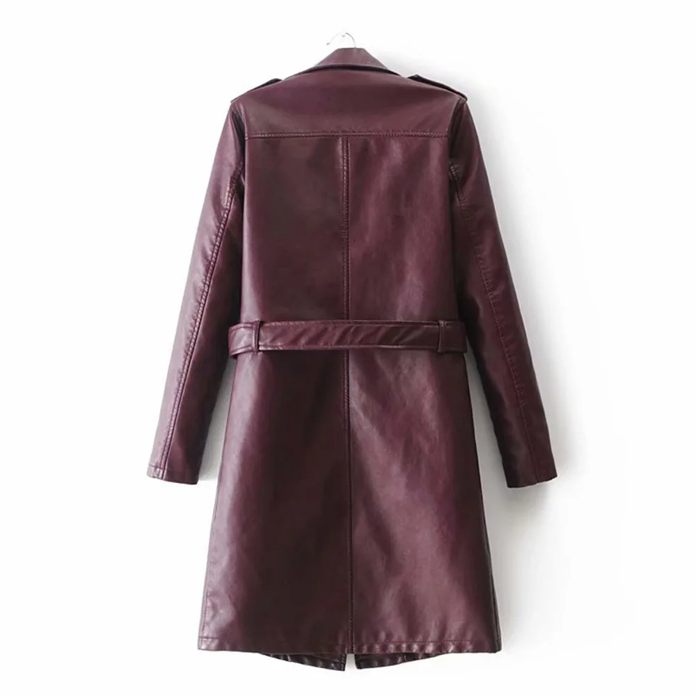 Осень зима женская новая молния тонкий пояс кожаная куртка пальто готическая