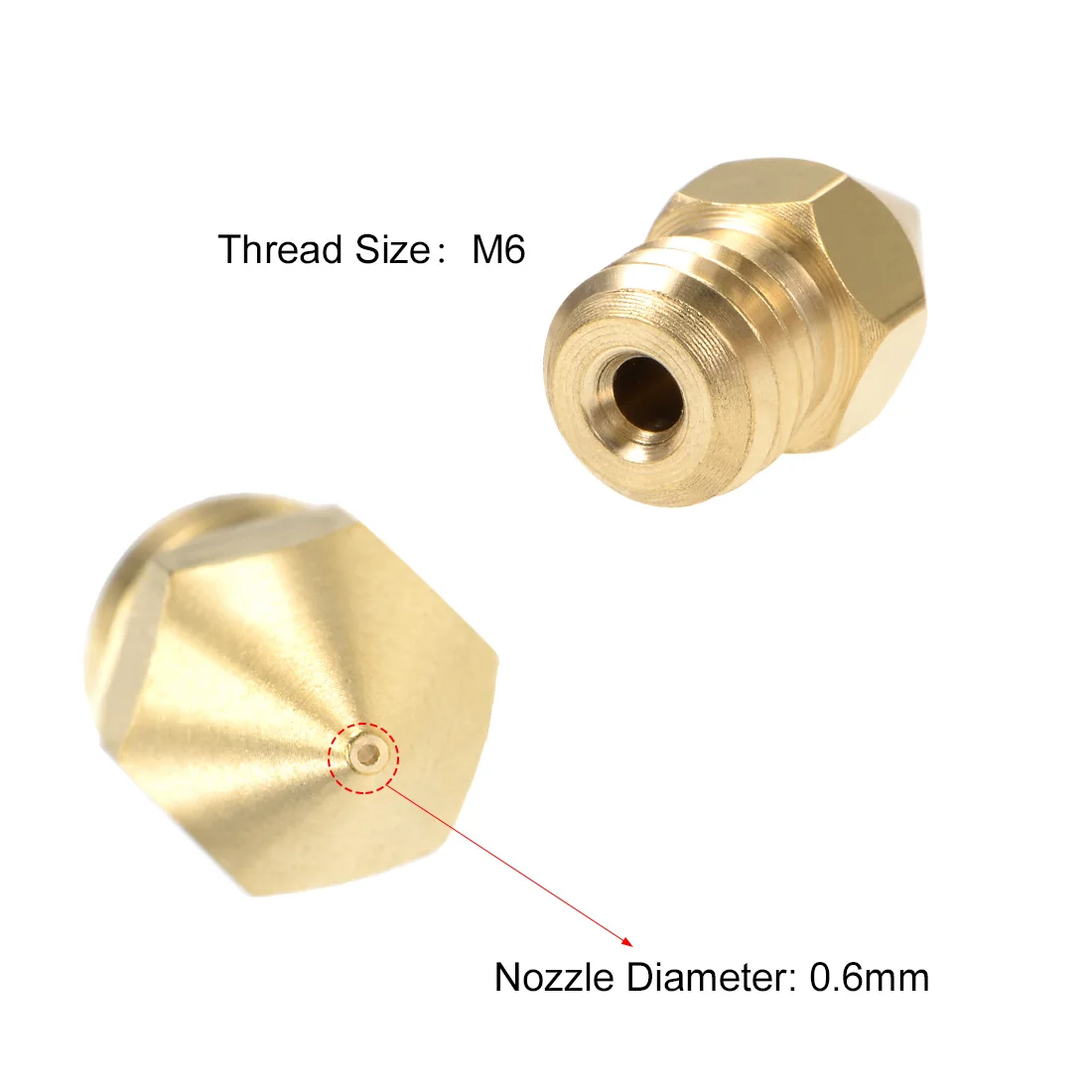 

uxcell 10pcs 0.6mm 3D Printer Nozzle Head M6 Thread MK8 1.75mm Extruder Print Brass
