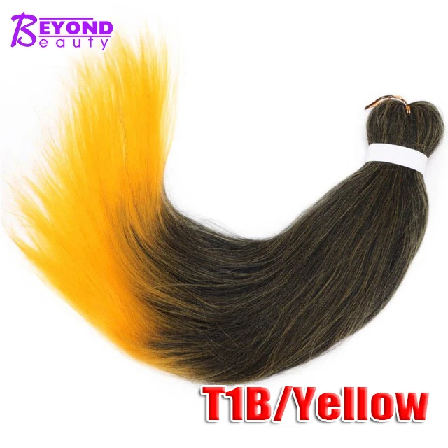 T1B Yellow Мягкая коричневая предварительно растянутая тесьма, шелковистые пряди, 90 г, синтетическая тесьма - Цвет: T1B Yellow